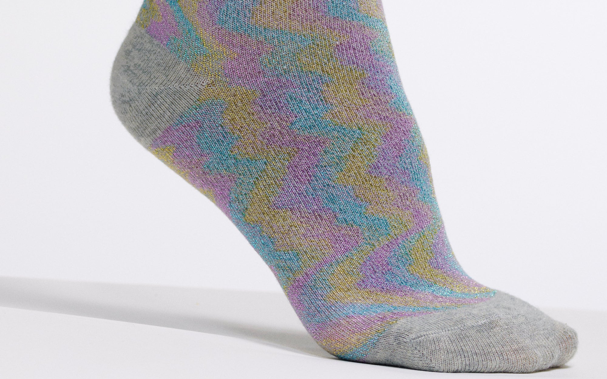The Silver Holo Oil Slick Socks | Cozy and Sensible Yet Shiny Rainbow | Athletic Gray with Sparkly Oil Slick Effect | Goose Taffy