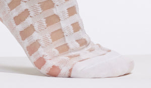 The Semi Sheer Gingham Socks | White and Clear | Half Cutout Invisible Thread Socks in White Plaid Grid Pattern | Goose Taffy