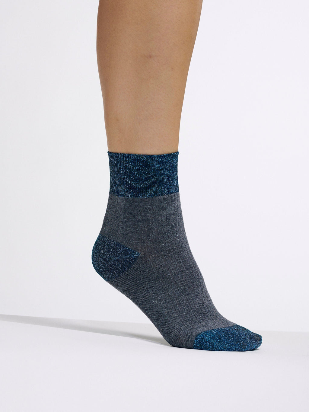 The Sensible Sparkle Socks | Warm and Wearable but a Little Fab | Glittery Lurex Threads in Teal with Contrasting Heather Gray | Goose Taffy