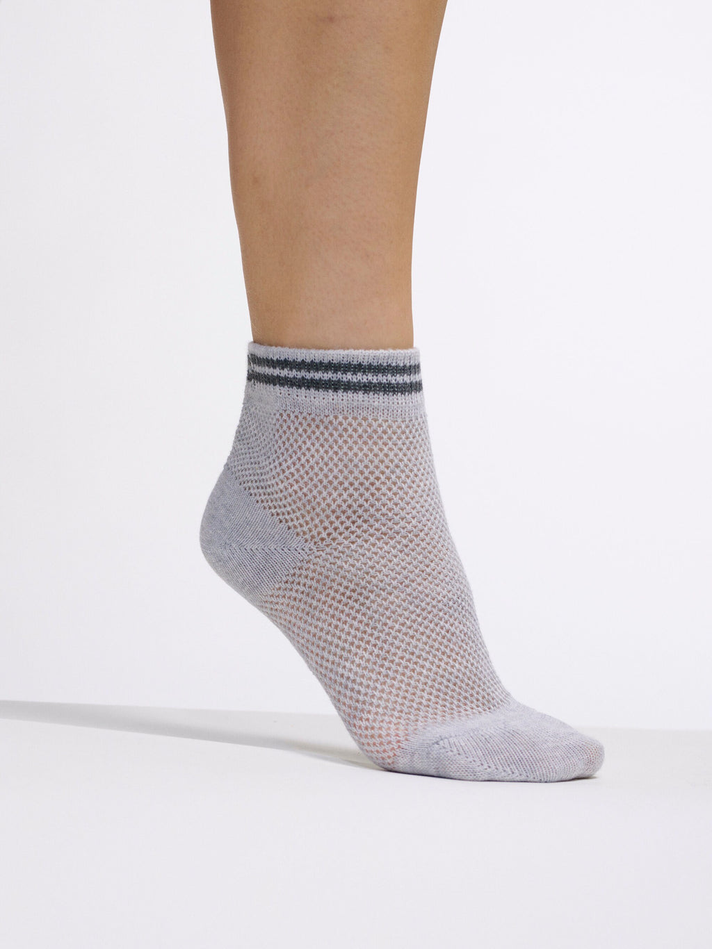 The Mesh Varsity Socks | Gray | Vintage Inspired 40s 50s 60s Style Sock | Ankle Socks in Gray with Navy Blue Stripes | Goose Taffy