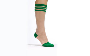 The Sheer Varsity Knee High Socks | Green Striped Vintage Inspired Knee High Hosiery | Cool Clear Knit 60s Inspired Style | Goose Taffy