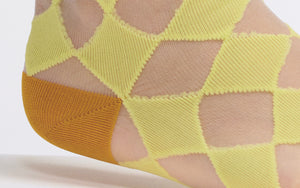 The Semi Sheer Diamond Check Socks | Yellow Orange and Sheer | Half Cutout Invisible Thread Socks | Goose Taffy