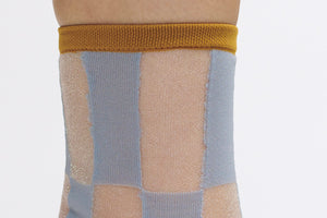 The Semi Sheer Checkered Socks | Blue and Yellow | Half Cutout Invisible Thread Socks | Goose Taffy