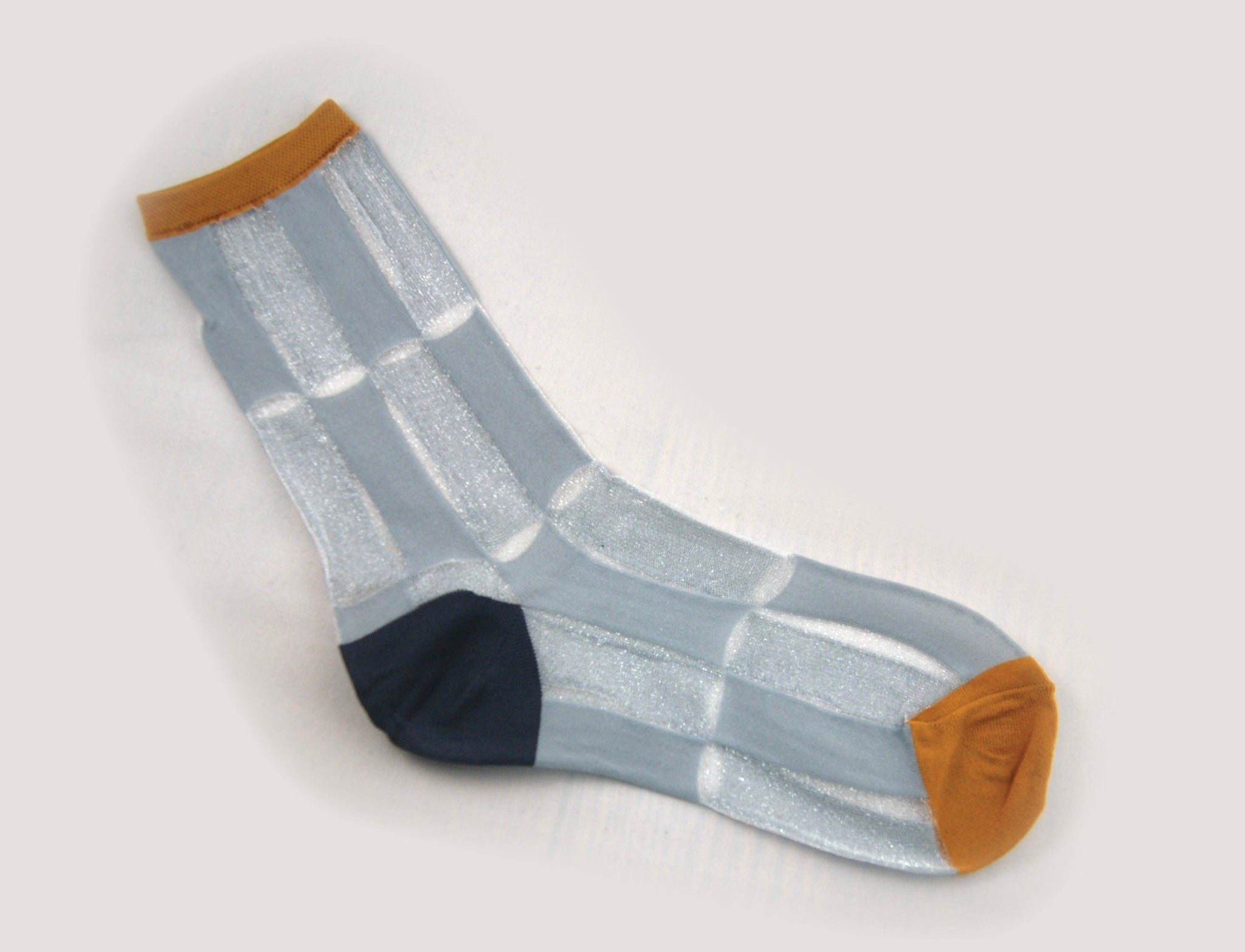 The Semi Sheer Checkered Socks | Blue and Yellow | Half Cutout Invisible Thread Socks | Goose Taffy