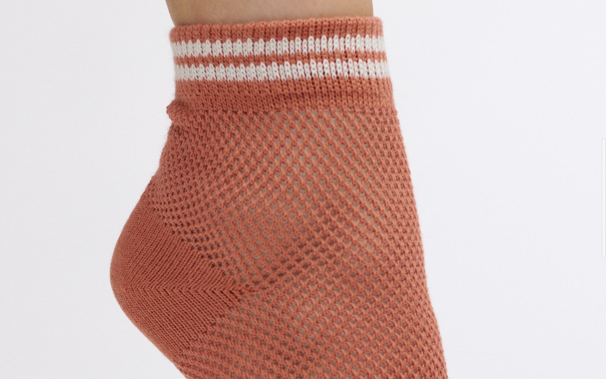 The Mesh Varsity Socks | Rust Color | Vintage Inspired 50s 60s Style Sock | Ankle Socks in Rust with Off White Stripes | Goose Taffy