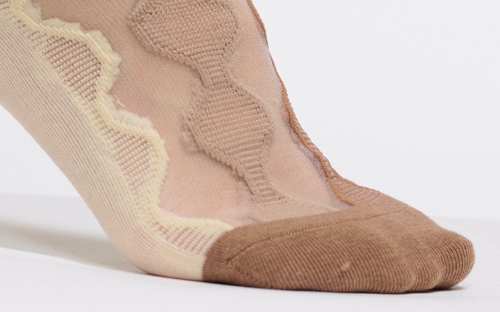 The Semi Sheer Cappuccino Socks | A Sweet Confection for Vintage Cottagecore Vibes | Cutout Socks in Brown Tan and Beige | Goose Taffy