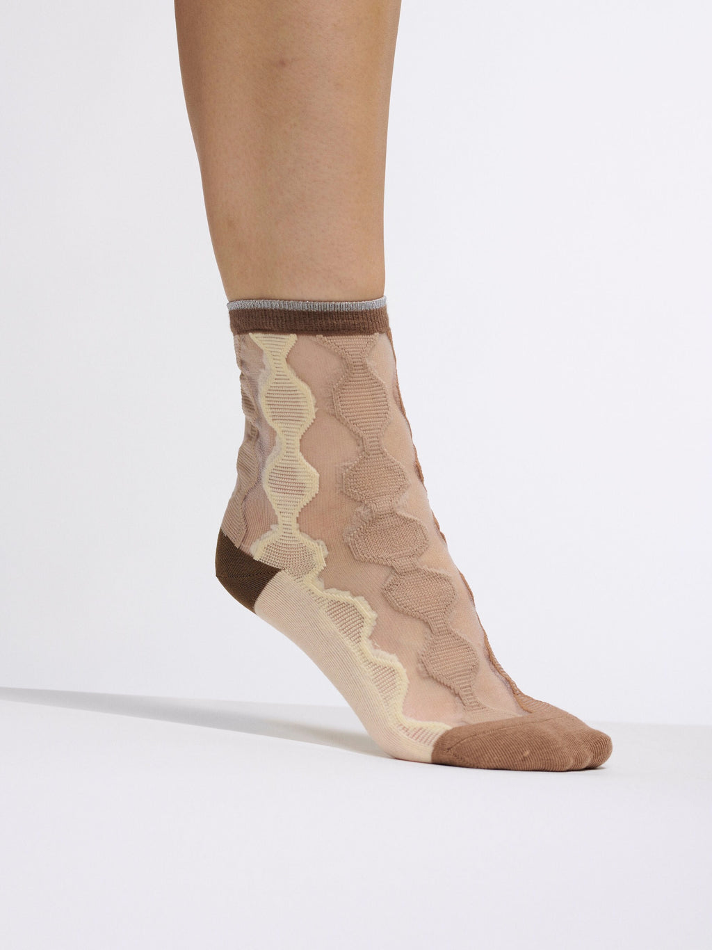 The Semi Sheer Cappuccino Socks | A Sweet Confection for Vintage Cottagecore Vibes | Cutout Socks in Brown Tan and Beige | Goose Taffy