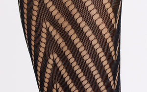 The Psychedelic Zig Zag Knee High Tights | Black Fishnet Style Hosiery | Cool Jacquard Knit 60s Inspired Style | Goose Taffy