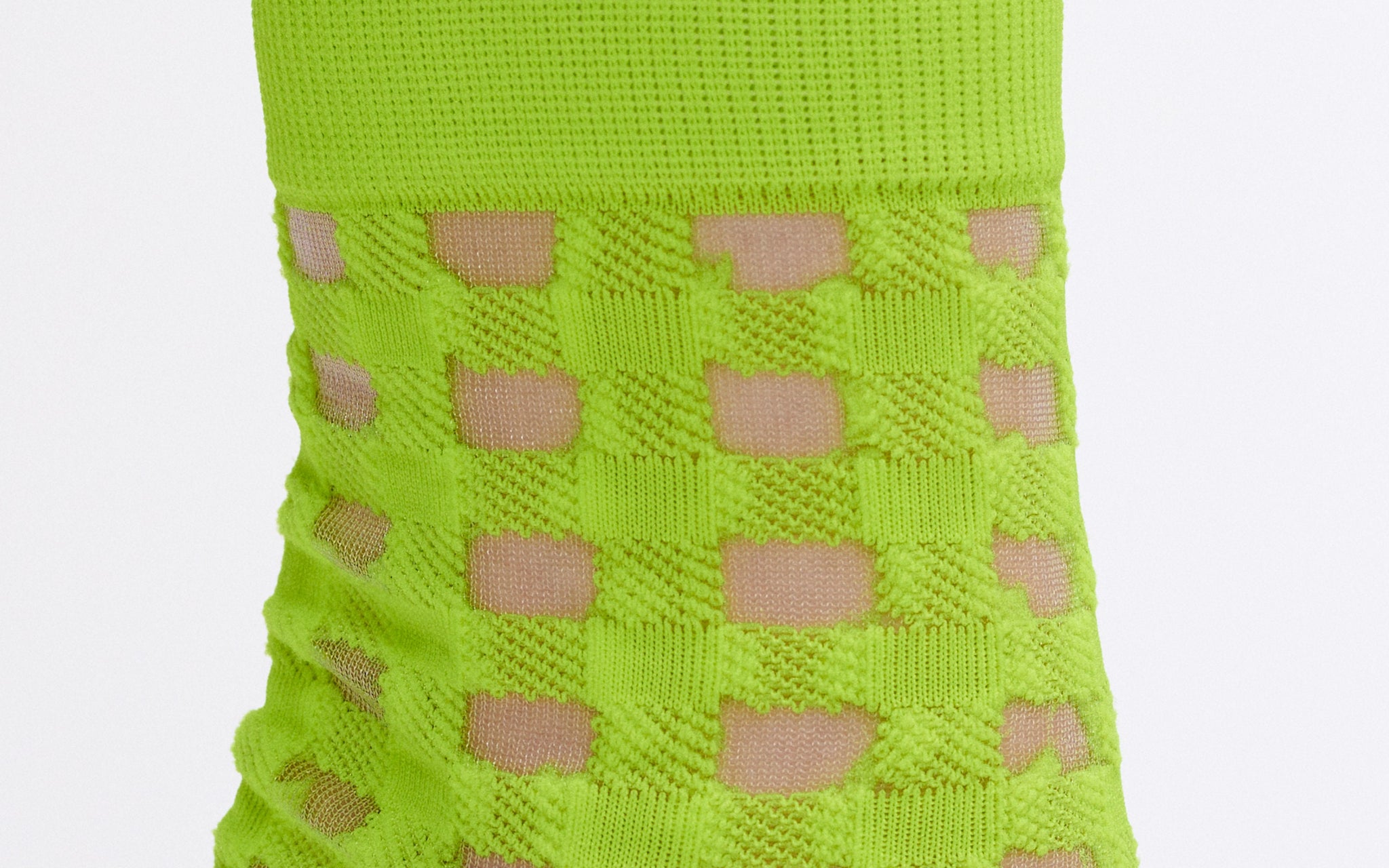 The Semi Sheer Gingham Socks | Fluorescent Yellow and Clear | Half Cutout Invisible Thread Socks in Hi Vis Plaid Grid Pattern | Goose Taffy