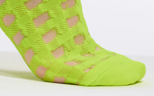The Semi Sheer Gingham Socks | Fluorescent Yellow and Clear | Half Cutout Invisible Thread Socks in Hi Vis Plaid Grid Pattern | Goose Taffy