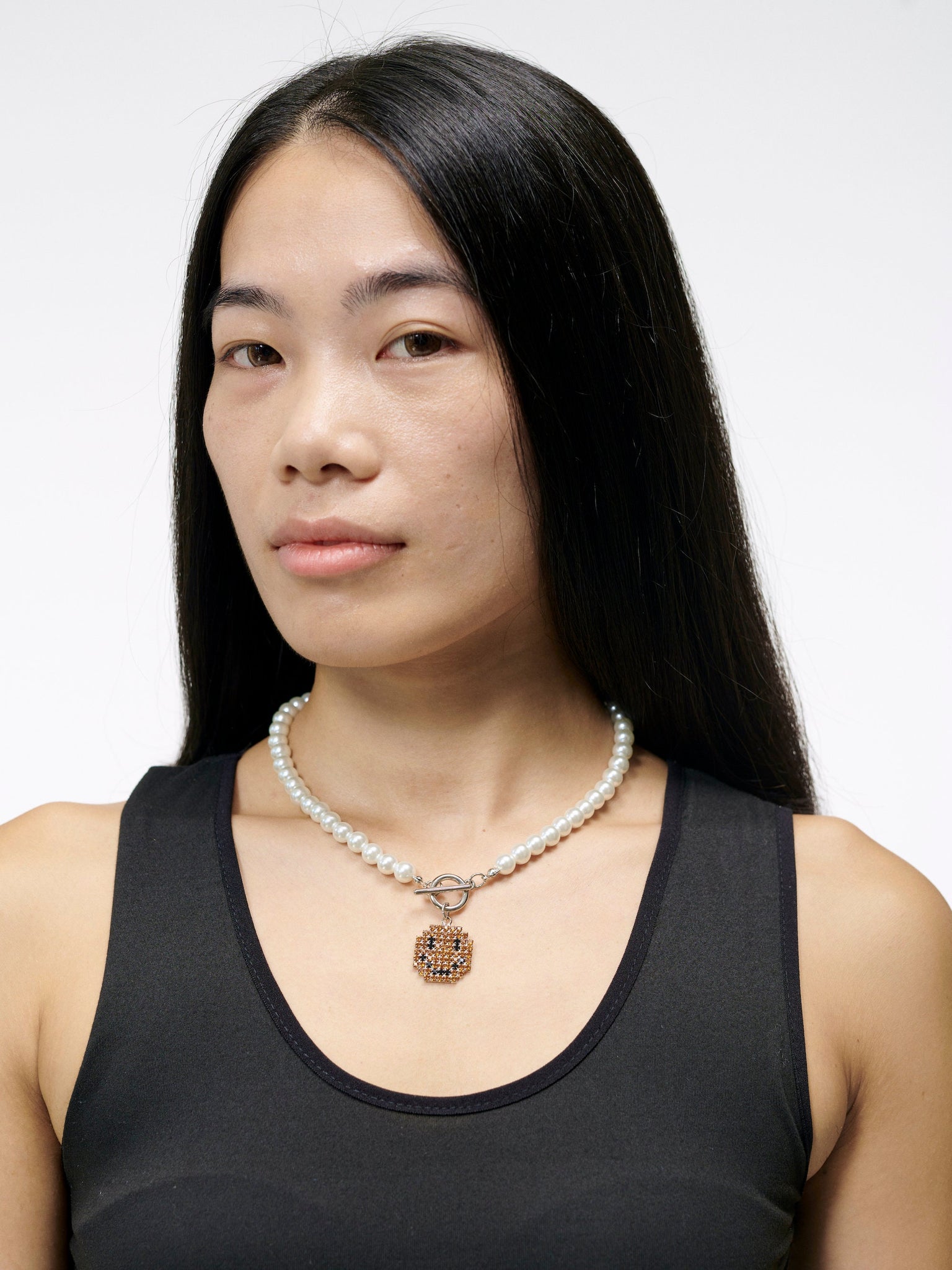Smiley Face X Pearl Necklace | Adina Eden Jewels