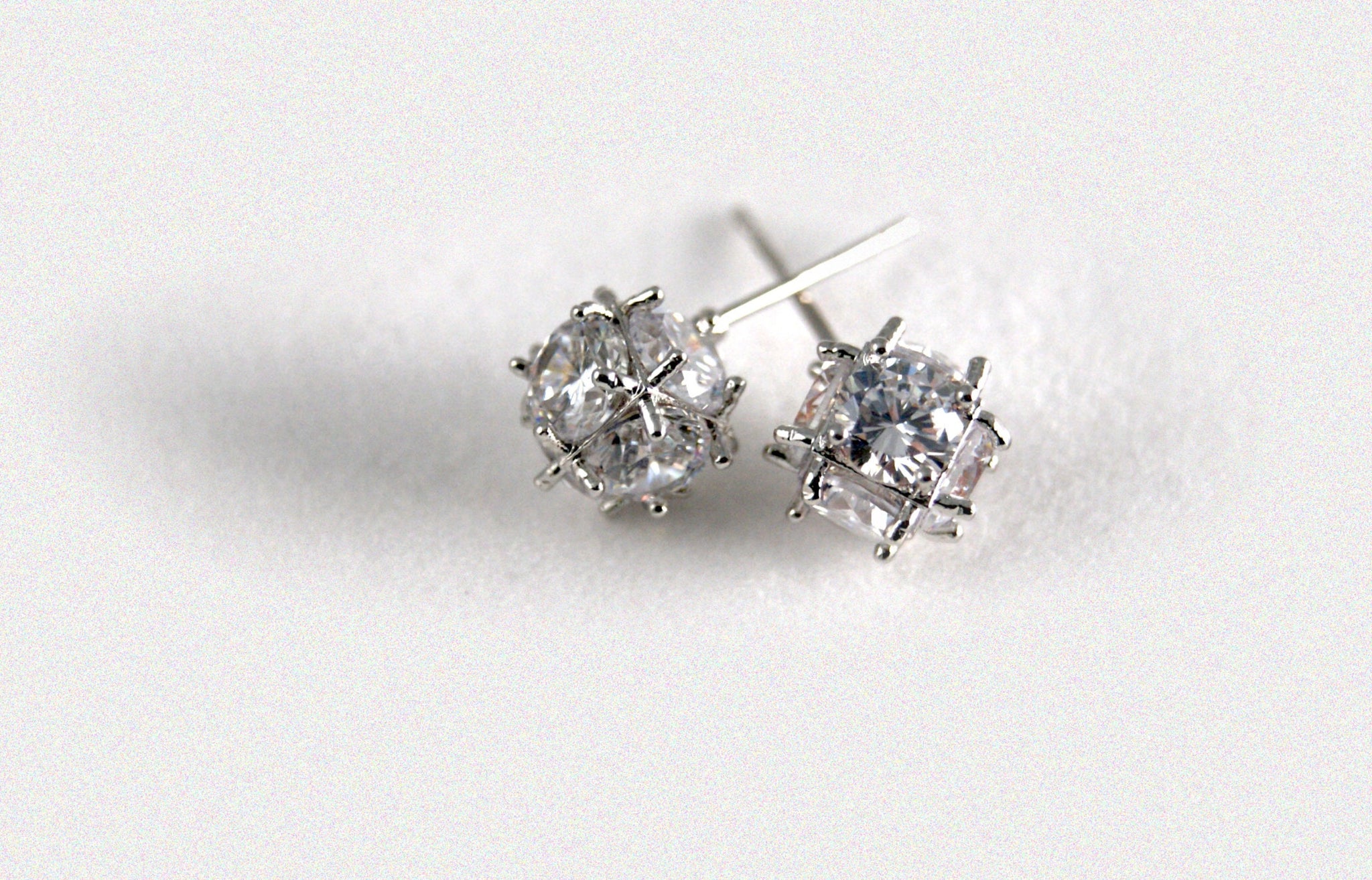The Crystal Cube Studs | A Simple Versatile Blinged Out Piece | Silver Tone Hardware Earrings with Clear CZ | Goose Taffy