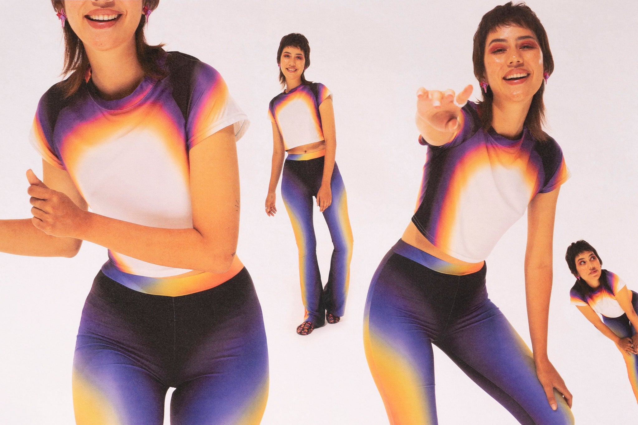 The Blazing Heat Glow Pant | A Black Rainbow Piece for the Galactic | Flared Legging with a High Contrast Gradient Print | Goose Taffy