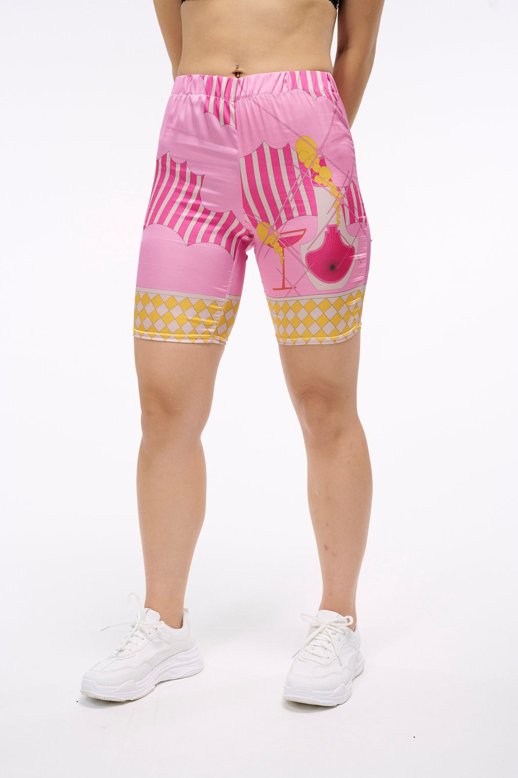 The Pink Bubbly Pajama Shorts | A Chic Pyjama Short for the Sophisticated Lady | Satin Elastic Short in Pink and Yellow | Goose Taffy