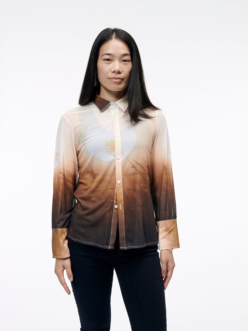 The Blazing Meadow Sun Scream Top | A Glorious Piece for the 70s Obsessed | Sheer Mesh Shirt with Photographic Print | Goose Taffy