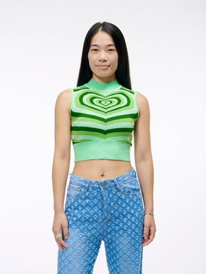 The Radiating Heart Sweater Vest | A Super Cute Knit Tank Top Crop in Green | Goose Taffy