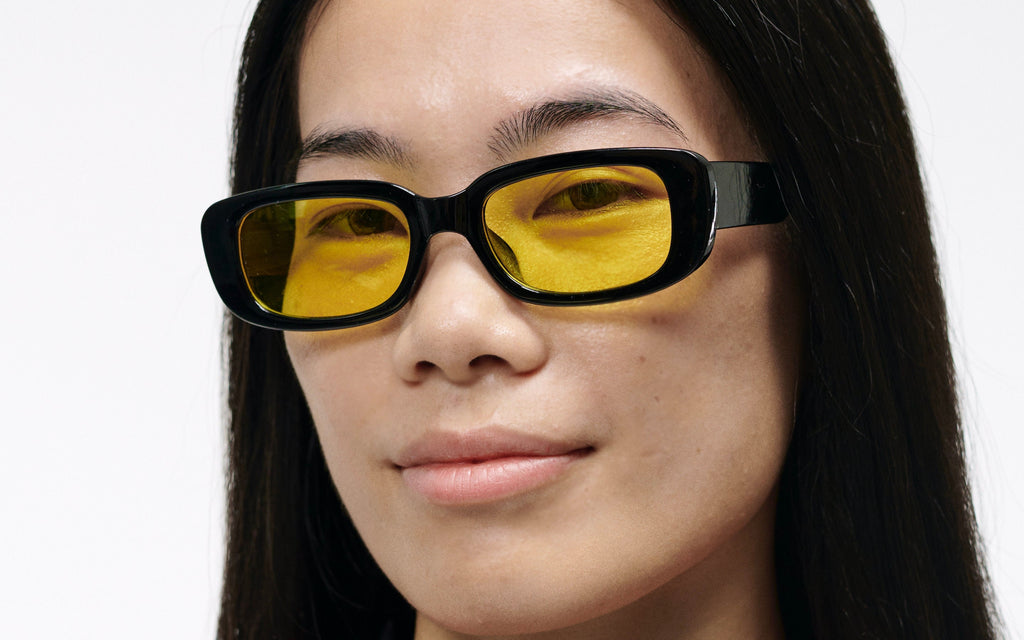 The Perfect Sunglasses | Black Frames with Yellow Lenses | Unisex Rectangular 90s y2k Raver Style Aesthetic Non Prescription | Goose Taffy