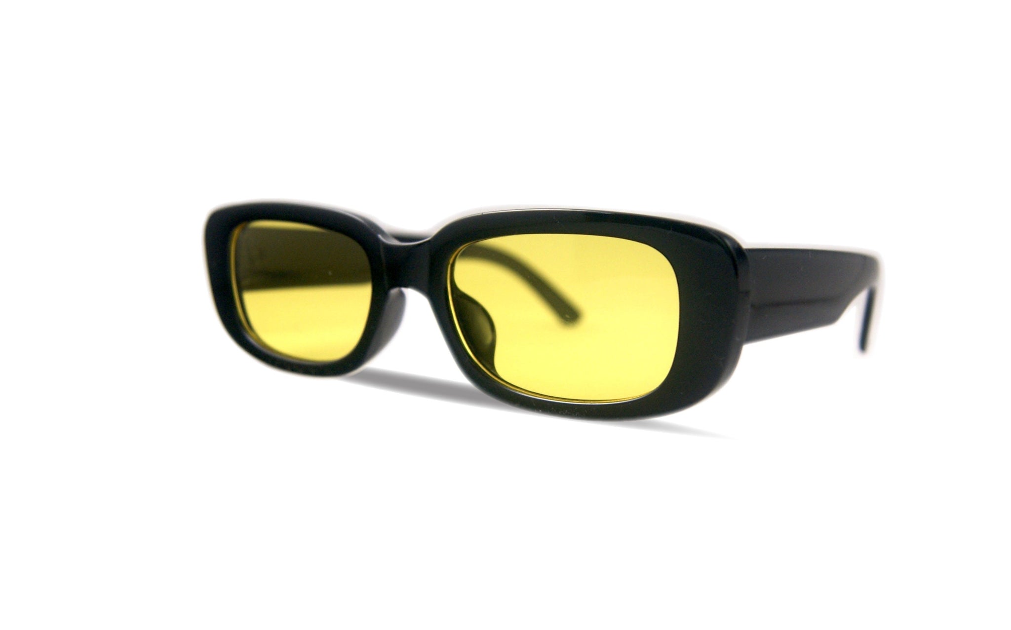 The Perfect Sunglasses | Black Frames with Yellow Lenses | Unisex Rectangular 90s y2k Raver Style Aesthetic Non Prescription | Goose Taffy