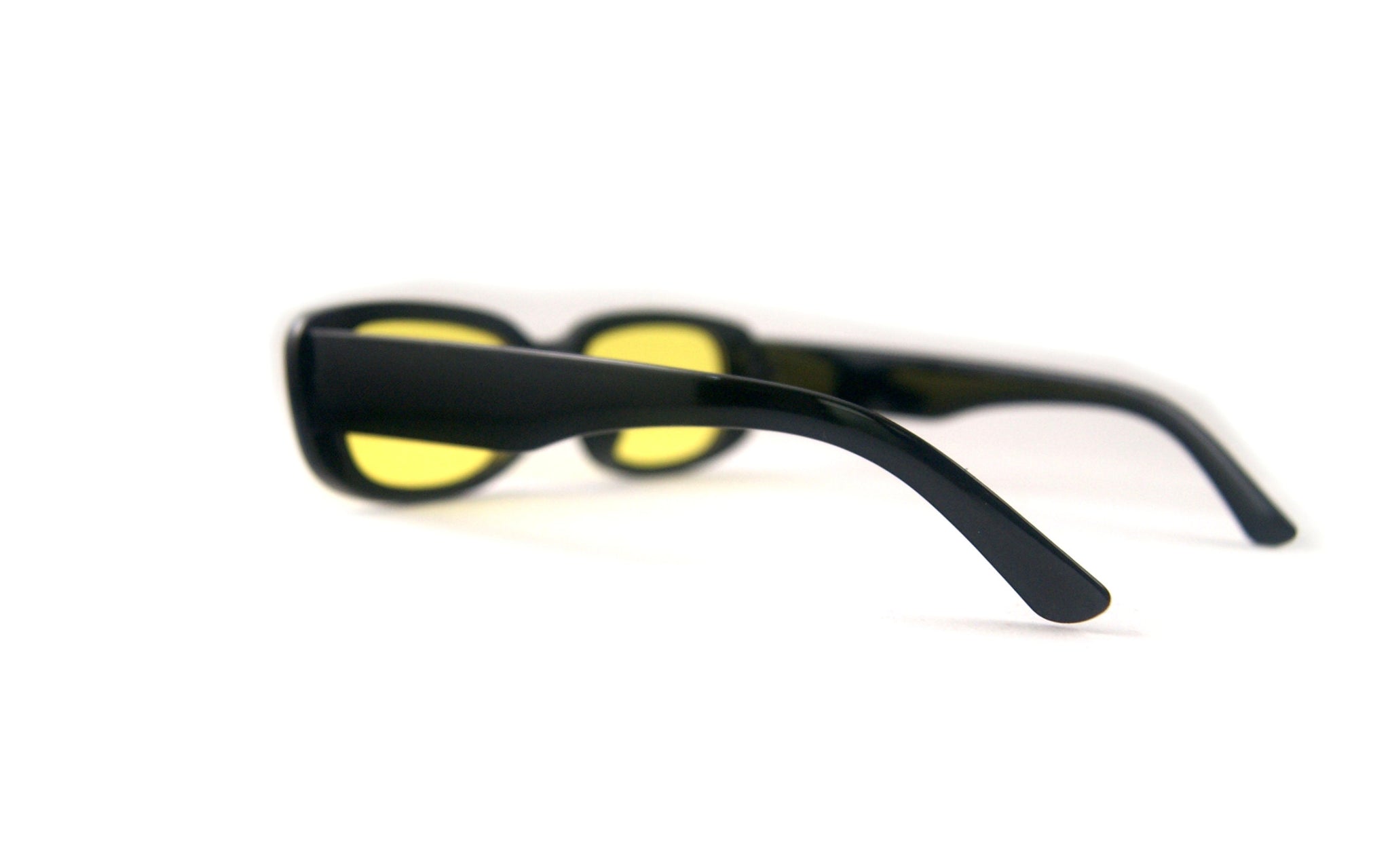 The Perfect Sunglasses | Black Frames with Yellow Lenses | Unisex Rectangular 90s y2k Raver Style Aesthetic Non Prescription | Goose Taffy